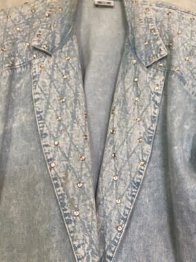 Vintage Womens RIO Inc Denim Studded Jacket 80s 90s Rhinestones Acid Wash M